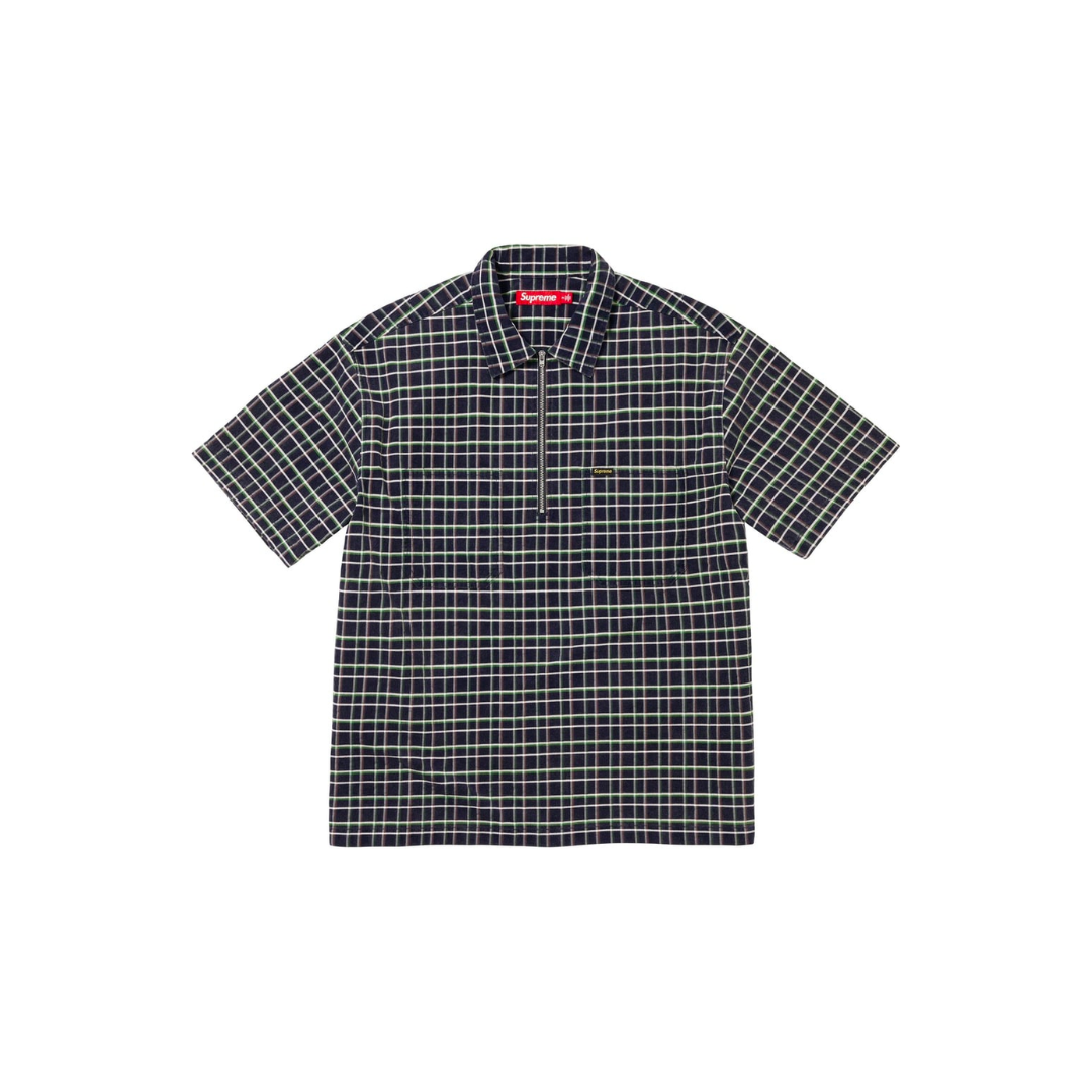 Supreme Plaid Corduroy Half Zip S/S Shirt Navy