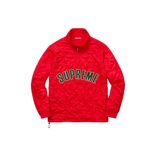 Supreme Arc Logo Quilted Half Zip Pullover 'Red'